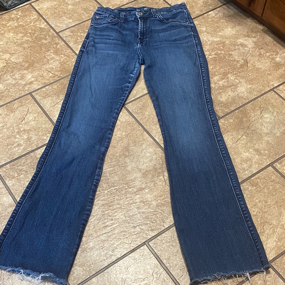 7 For All Mankind Karah Bootcut Size 27 Blue Jeans with Raw Hem